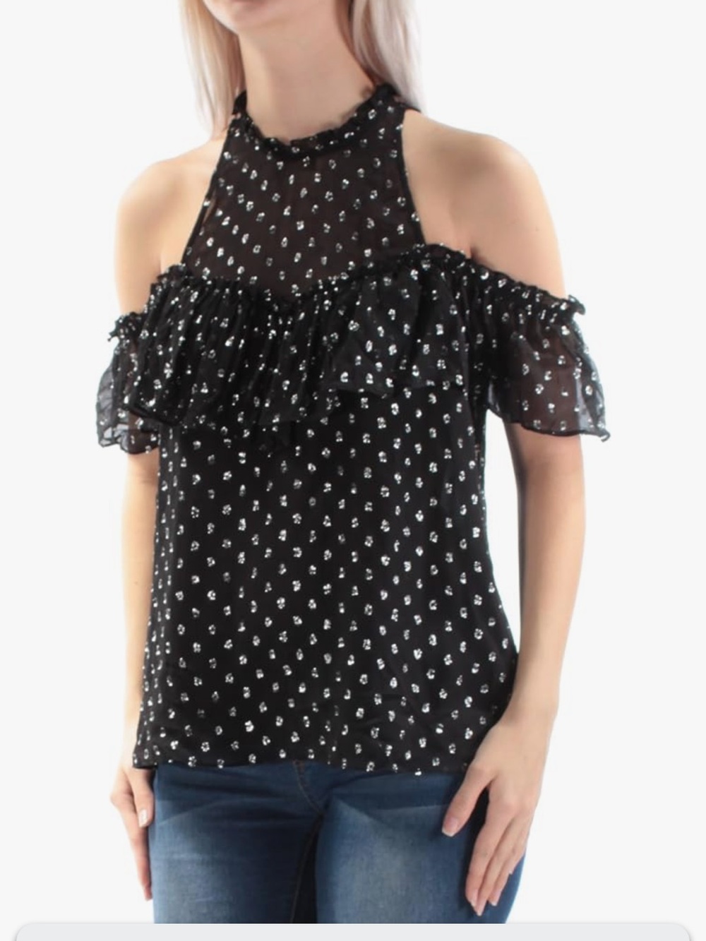 Rebecca Taylor Blue Cold Shoulder Silk Blouse NWT